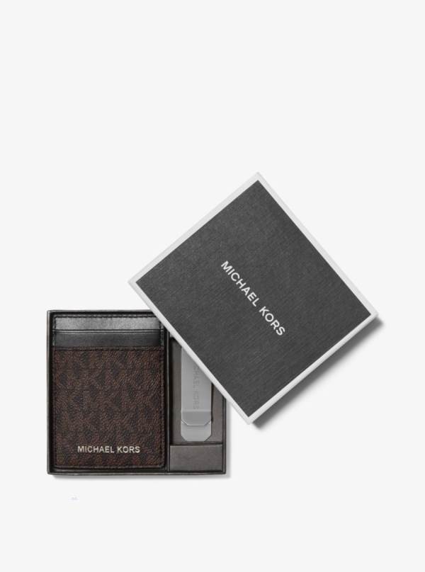 Panske Penazenky Michael Kors Logo Card Case with Bill Clip Čierne Hnede - Doplnky Michael Kors Vypredaj | OAQRX-2903